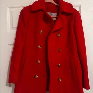 Women's Red Double-Breasted Wool Coat made in England gold buttons